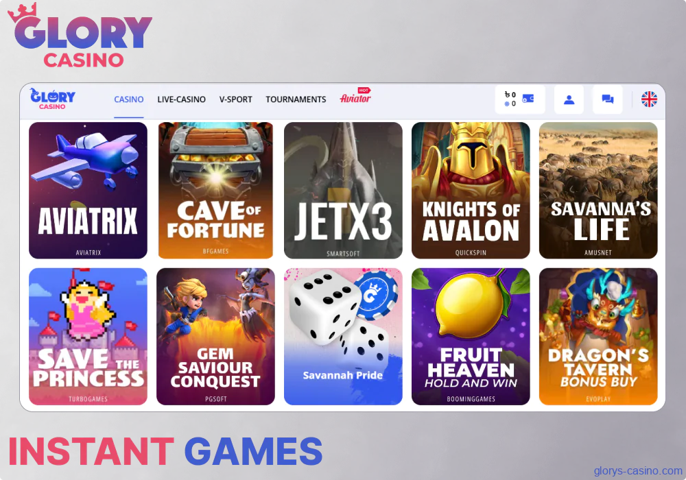 Instant games available in Glory Casino গৌরব ক্যাসিনো Bangladesh