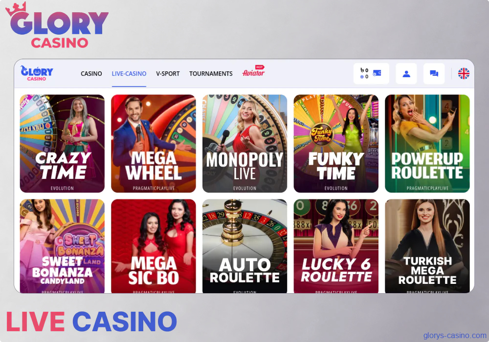 Live Casino options available for Glory Casino গৌরব ক্যাসিনো players from Bangladesh