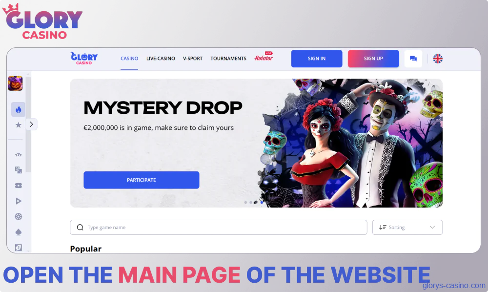Open the main page of the Glory Casino গৌরব ক্যাসিনো website