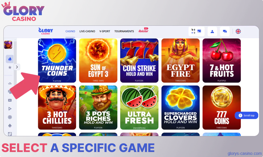 Select a specific game on Glory Casino গৌরব ক্যাসিনো