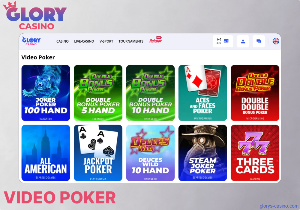 Video Poker games available in Glory Casino গৌরব ক্যাসিনো Bangladesh